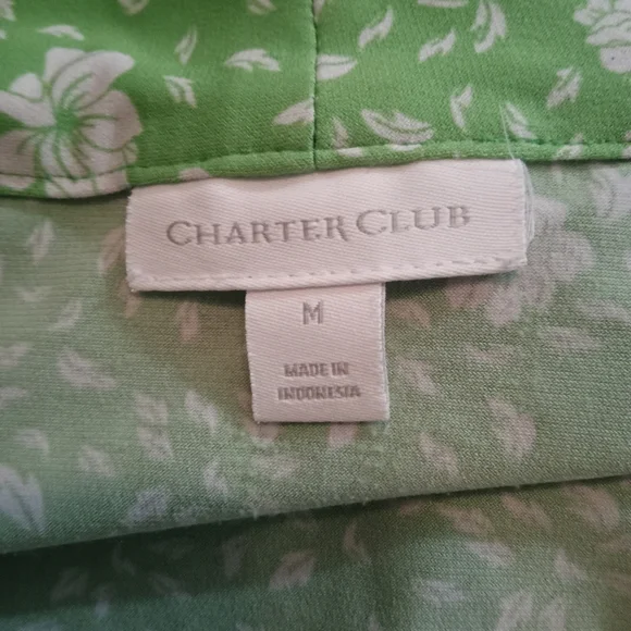 Charter Club Lime Green White Floral Vneck Blouse Size M. - Picture 4 of 4